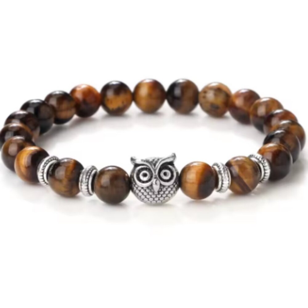 Owl Bracelet,Tiger Eye Bracelet,Owl Stone Bracelet,8mm Beads